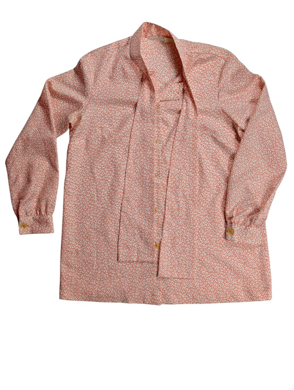 Vintage Pink Floral Tie-Neck Blouse